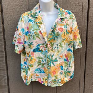 c and c California tropical button down cropped shirt vacation women’s size XL